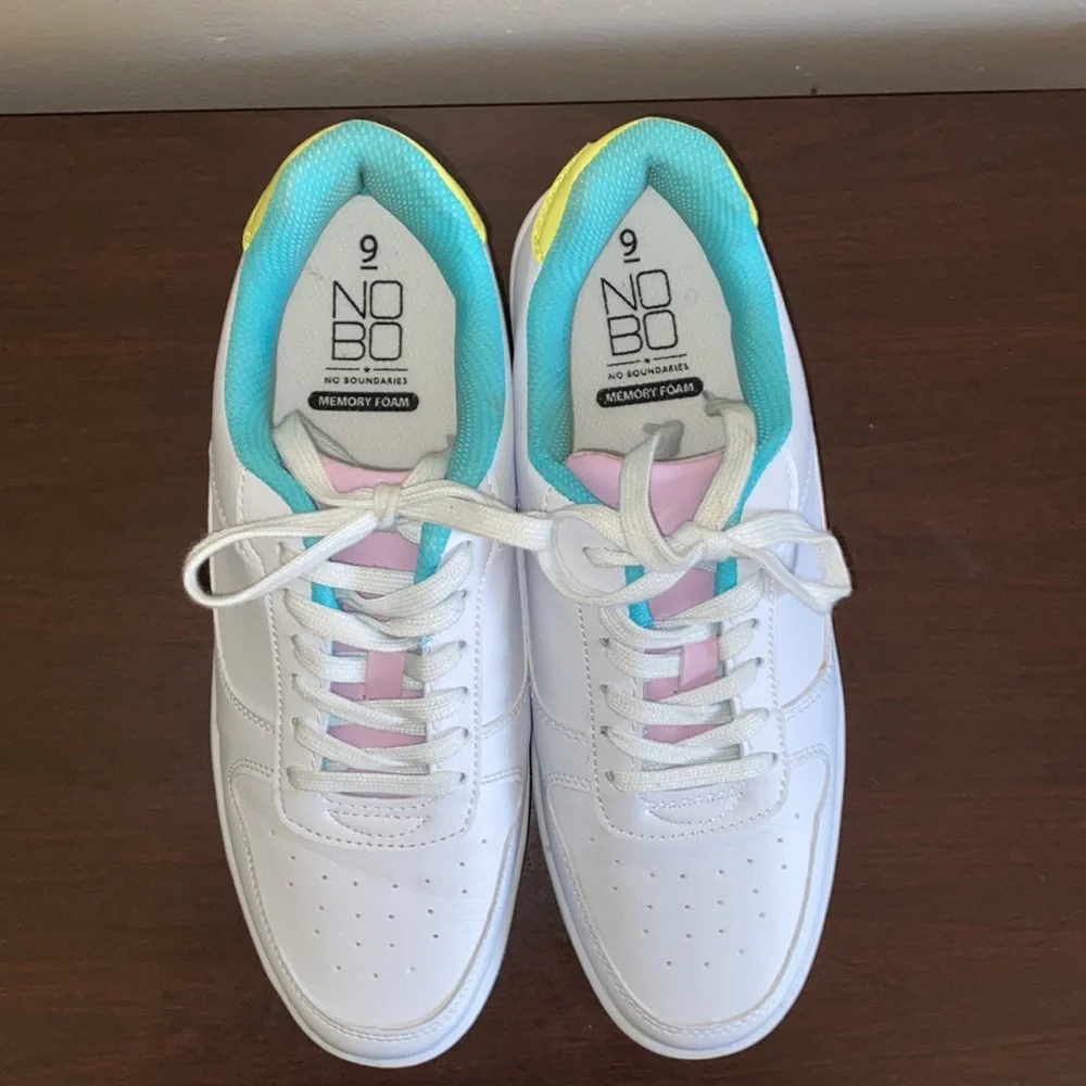 No Boundaries trendy, platform women’s Casual Sneakers white, pink, blue, yellow - Picture 4 of 9
